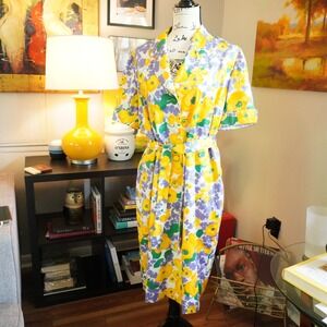 VTG Gene Roye Floral Print Dress Short Sleeve Belted Button front‎ Size 2xl Gran